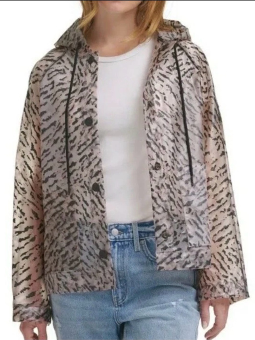 Calvin Klein Clear Hooded  Animal-Print Rain Jacket
